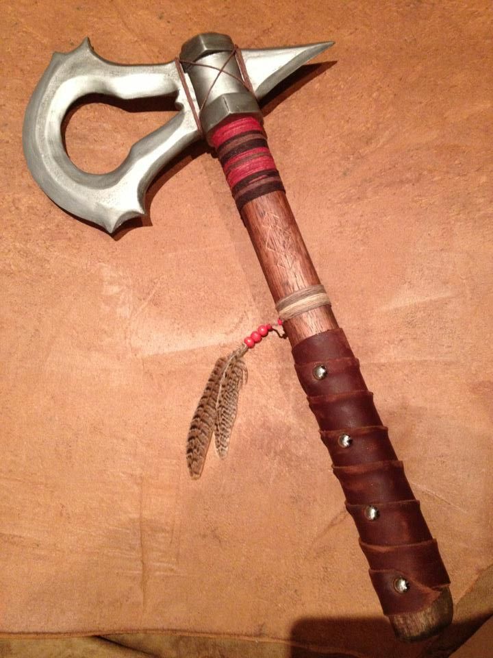 Tomahawk. MDF, leather, hemp cord, axe handle.