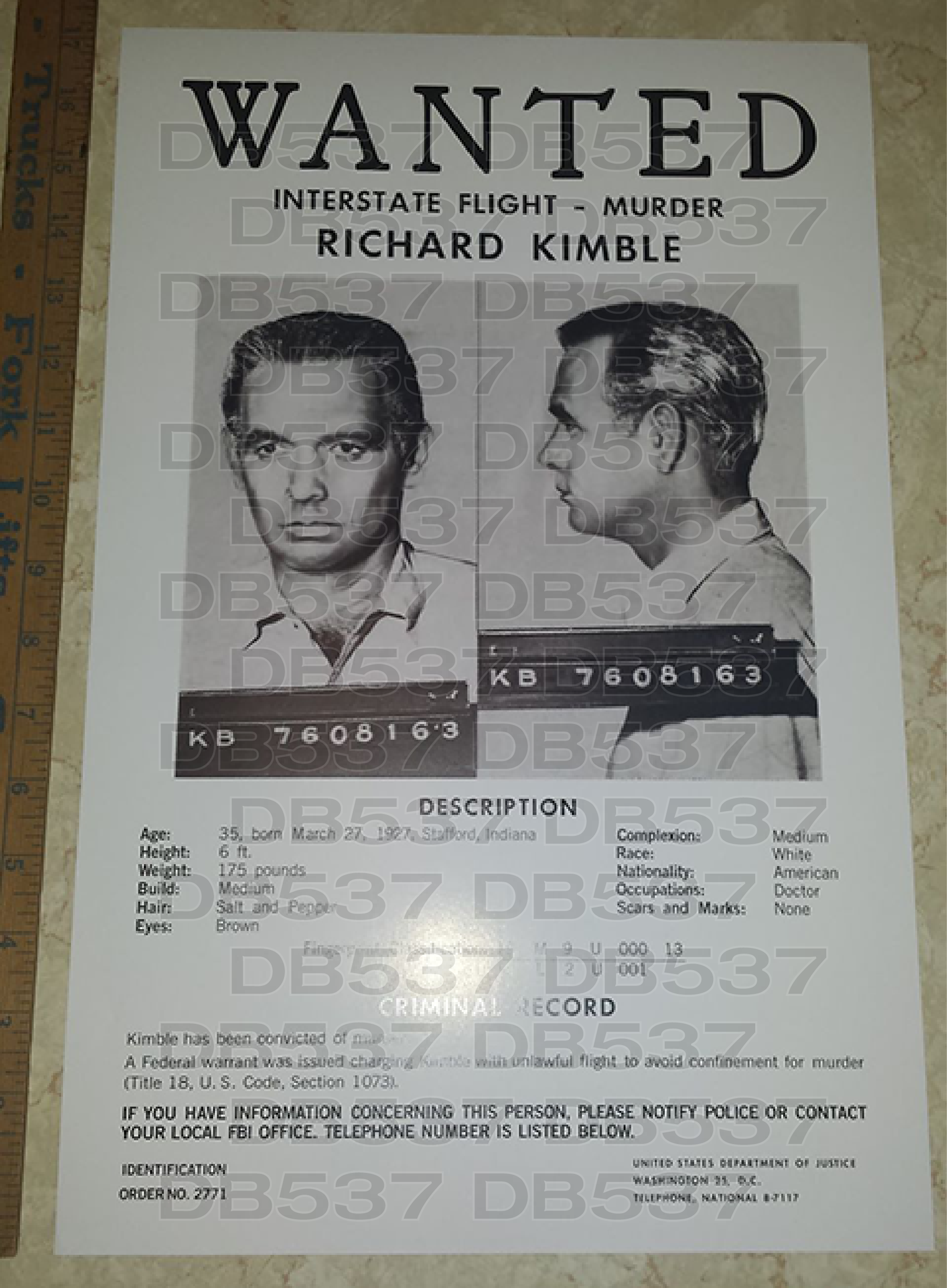 Limited Run The Fugitive Richard Kimble Wanted Poster