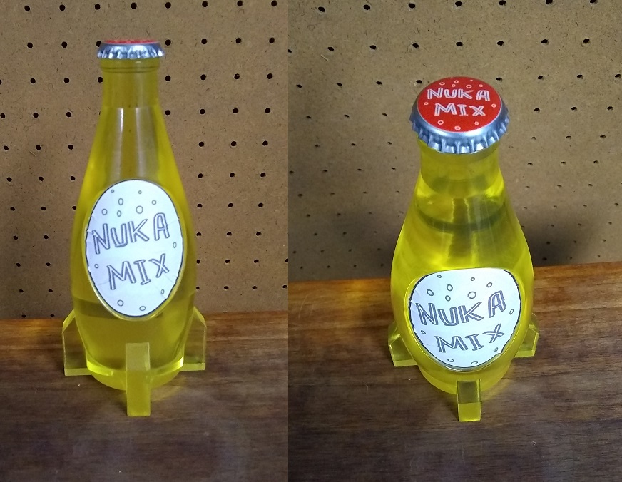 Fallout Nuka Cola Glass Bottle + 10 Bottle Caps Rocket Replica Figure