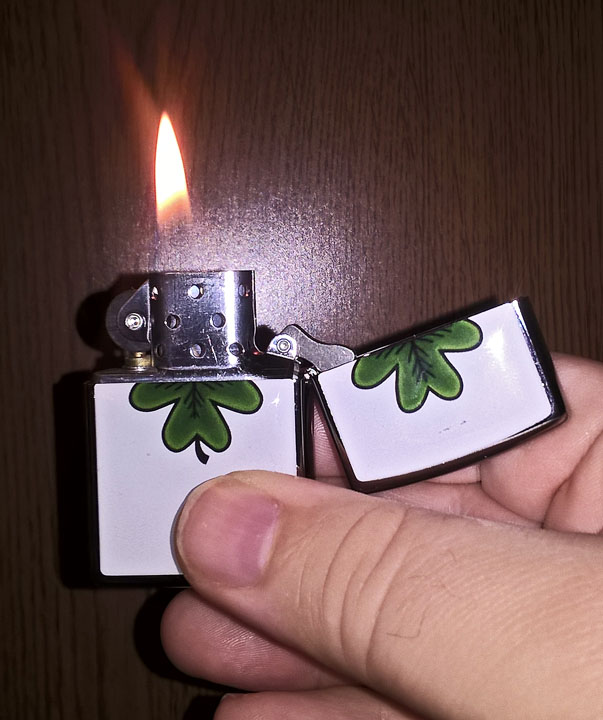 Zippo Clover Elsa Lucky Lighter Lit s.jpg