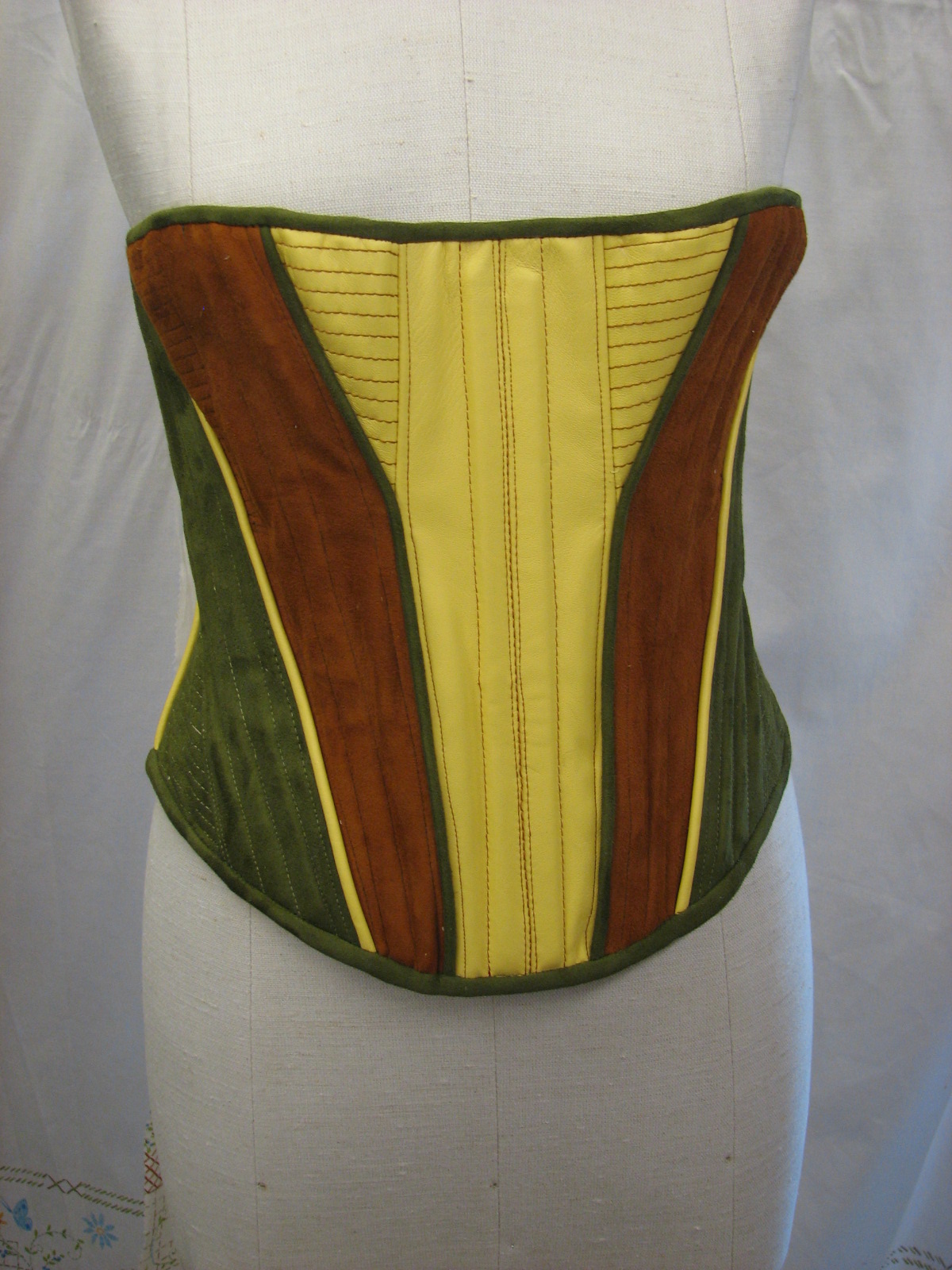 3 color all leather corset with detail stitching