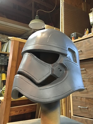 7.  After sanding for paint prep, helmet was sprayed with a grey primer.