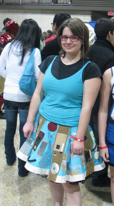 A picture that shows how the crinoline makes the skirt poof out (to mirror the shape of the actual console).

The shirt is supposed to represent the