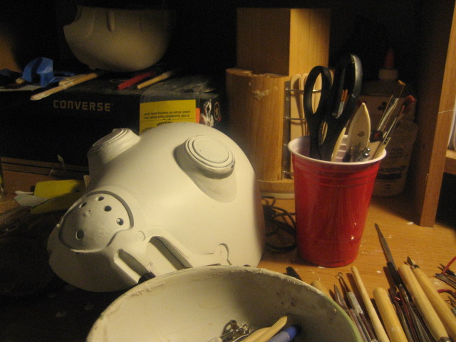 Ahh yes and there we go a Kroenen "Final battle Mask" front half that i am sculpting from Bondo and clay!