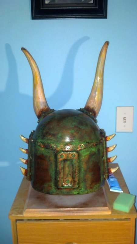 Back of a Rusty Fett horned helmet