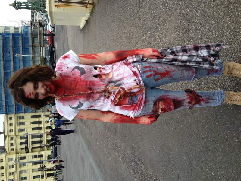 brighton zombie walk with awfull unconvincing gore and a pair of latex covered tights. i mean entrails
