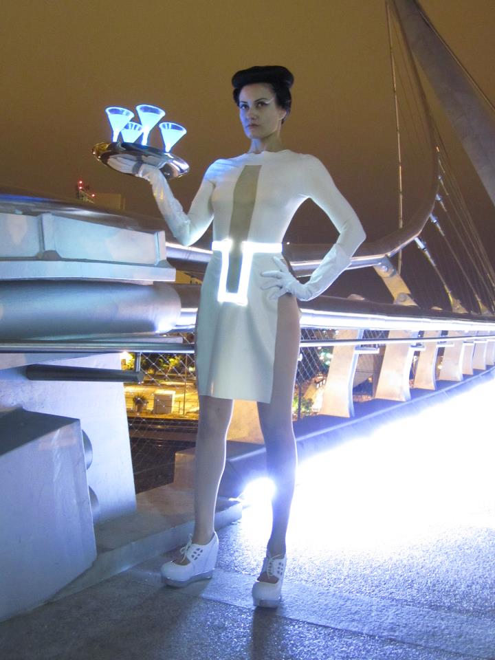 End of Line waitress - TRON LEGACY. This costume is illuminated with Lite Tape and glasses light up.