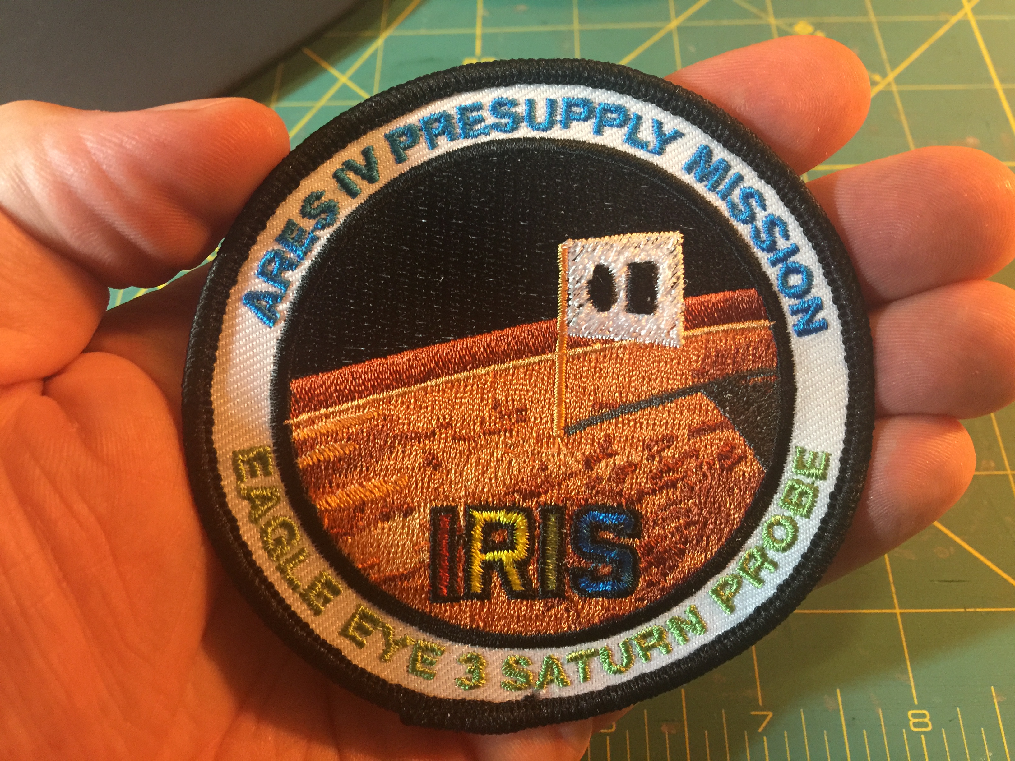 Final embroidered patch for The Martian: IRIS - ARES IV Presupply / Eagle Eye 3 Saturn Probe mission.