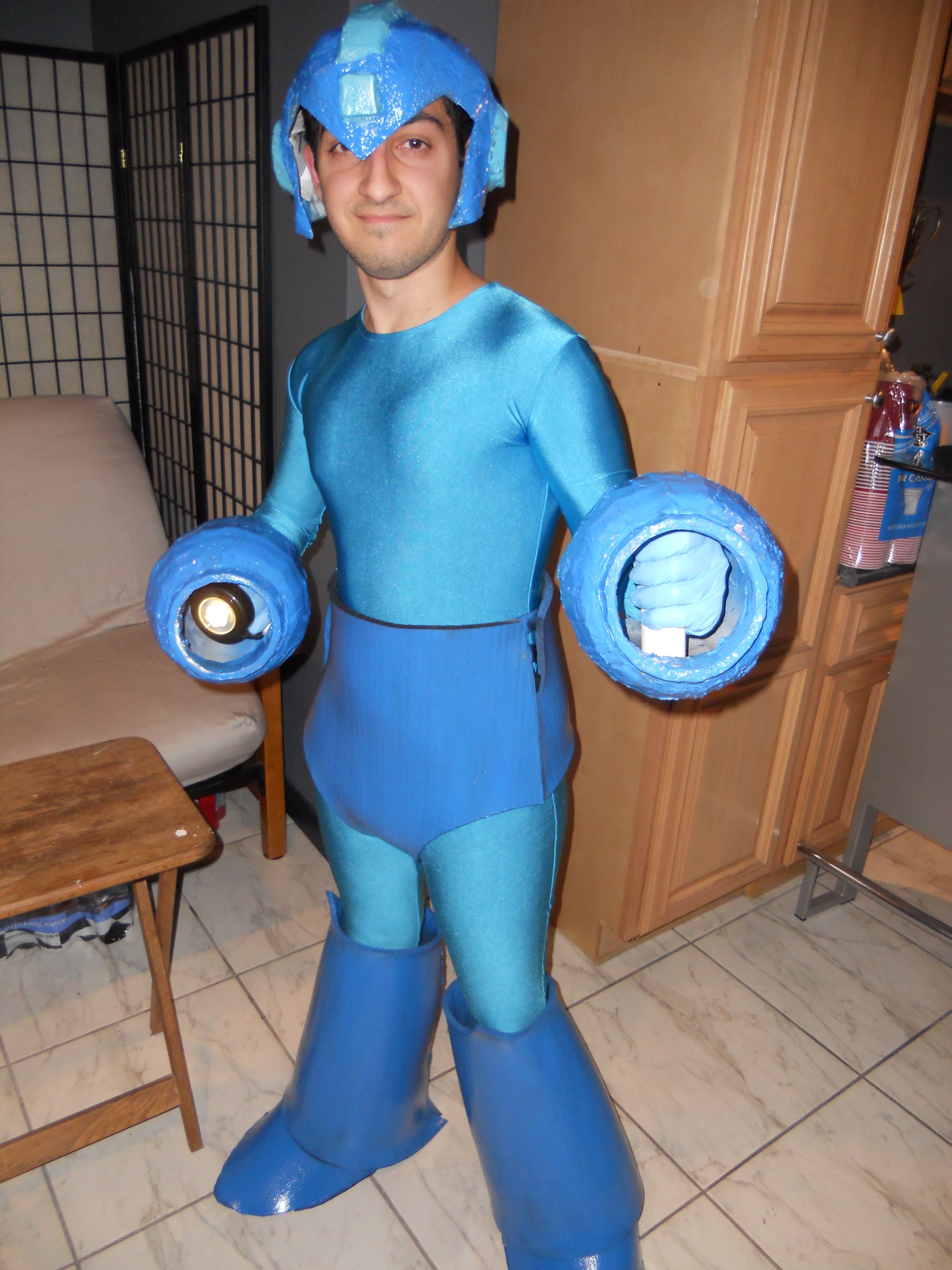 Finished Costume with Push Light in Right Hand Mega Buster