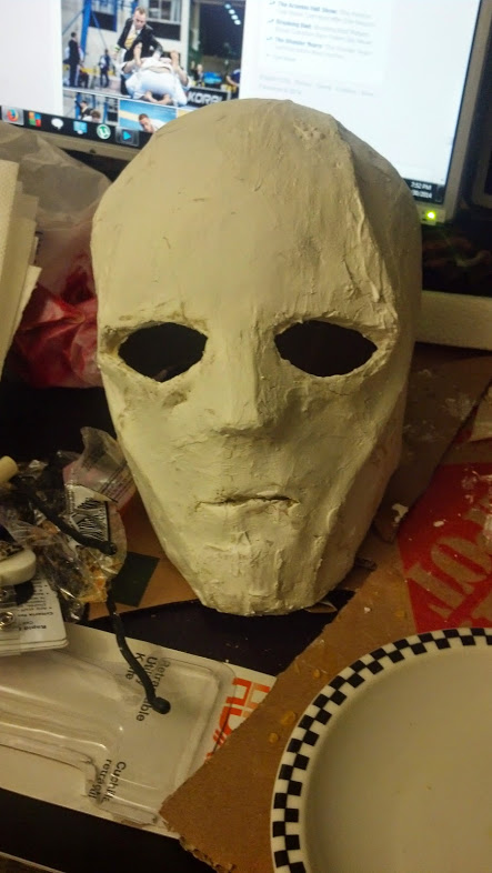 First coat of mud. Needs shaping, sanding, hardening, then paint.