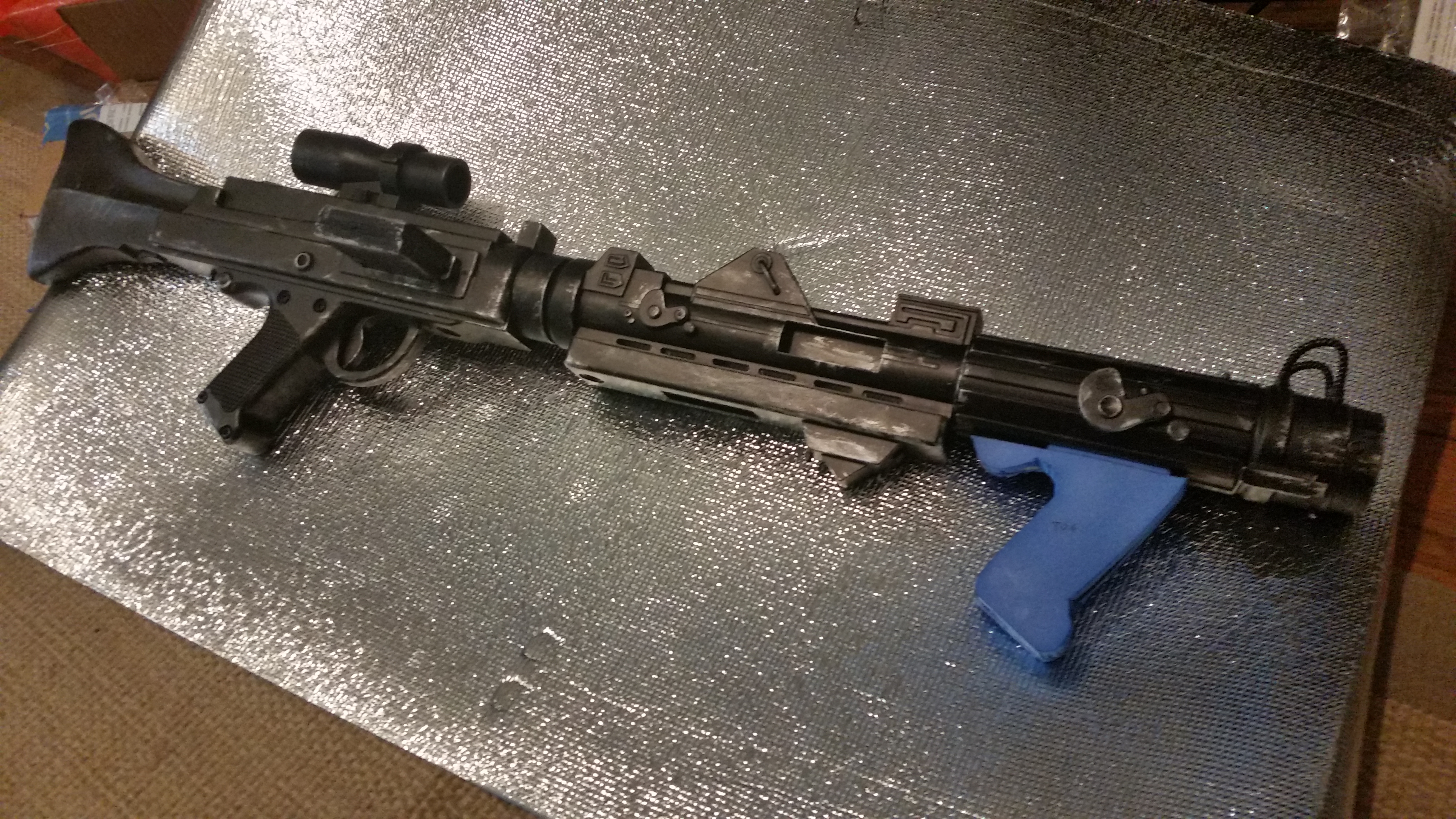 Full gun with foam foregrip waiting to be painted