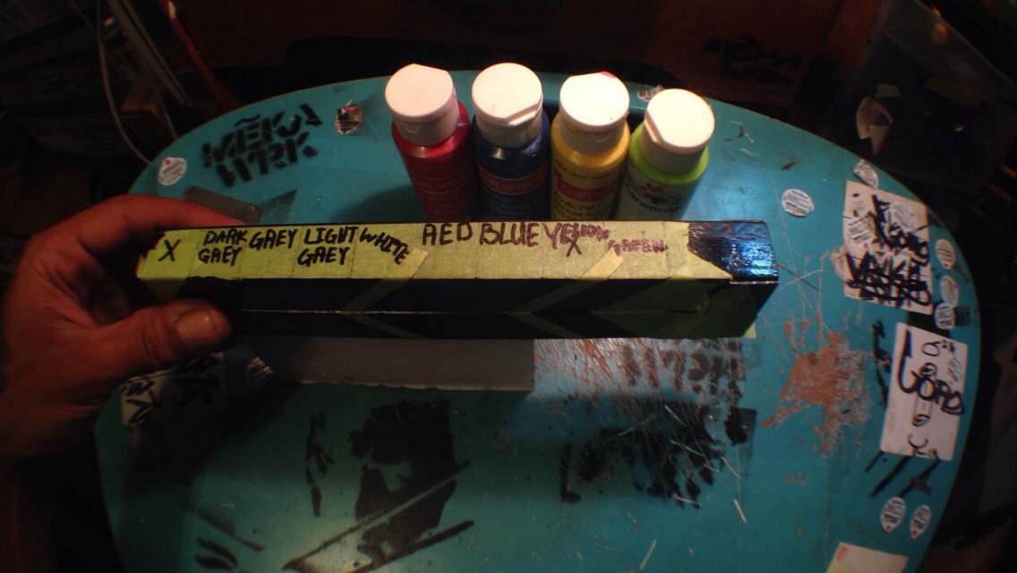 Gathering up the four colors I need along with black and white for mixing the greys.