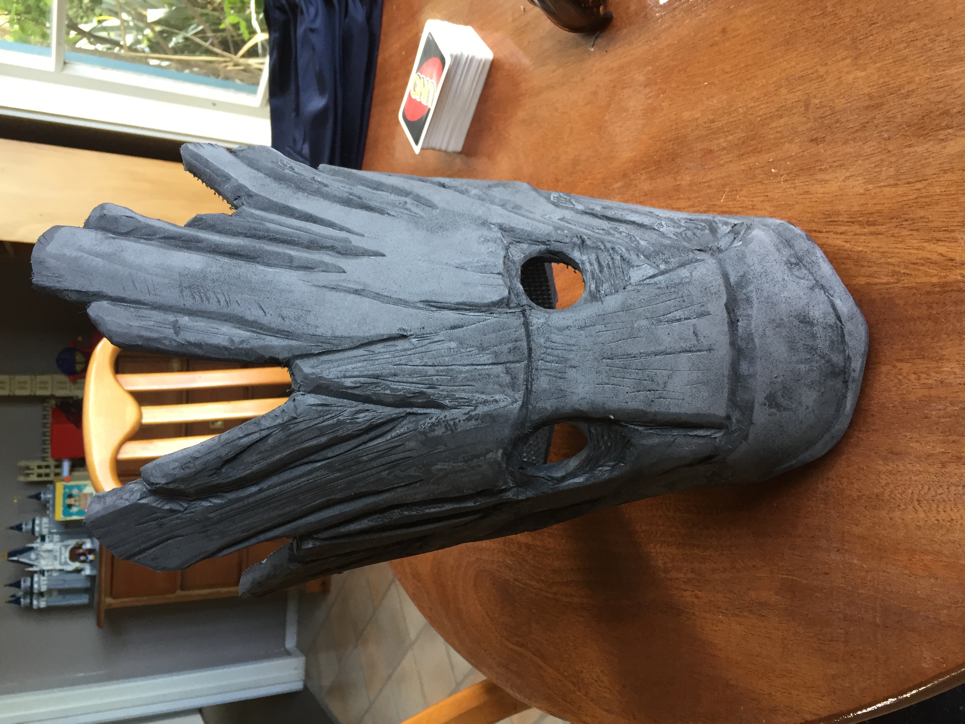 Groot Mask - part way through carving, front.  No lenses in.