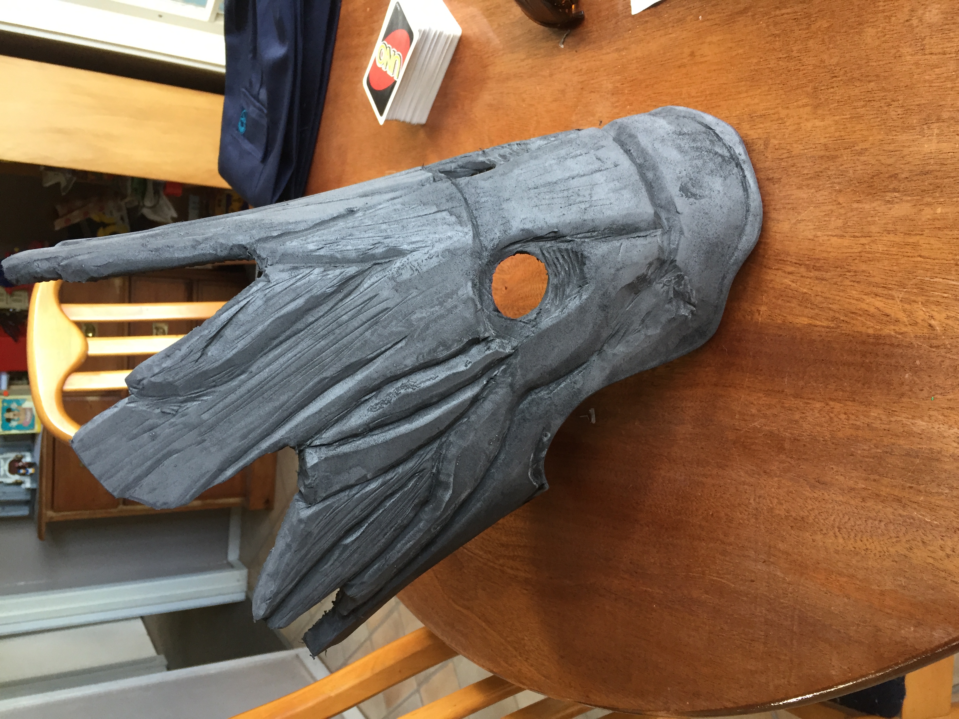 Groot Mask - part way through carving, right side