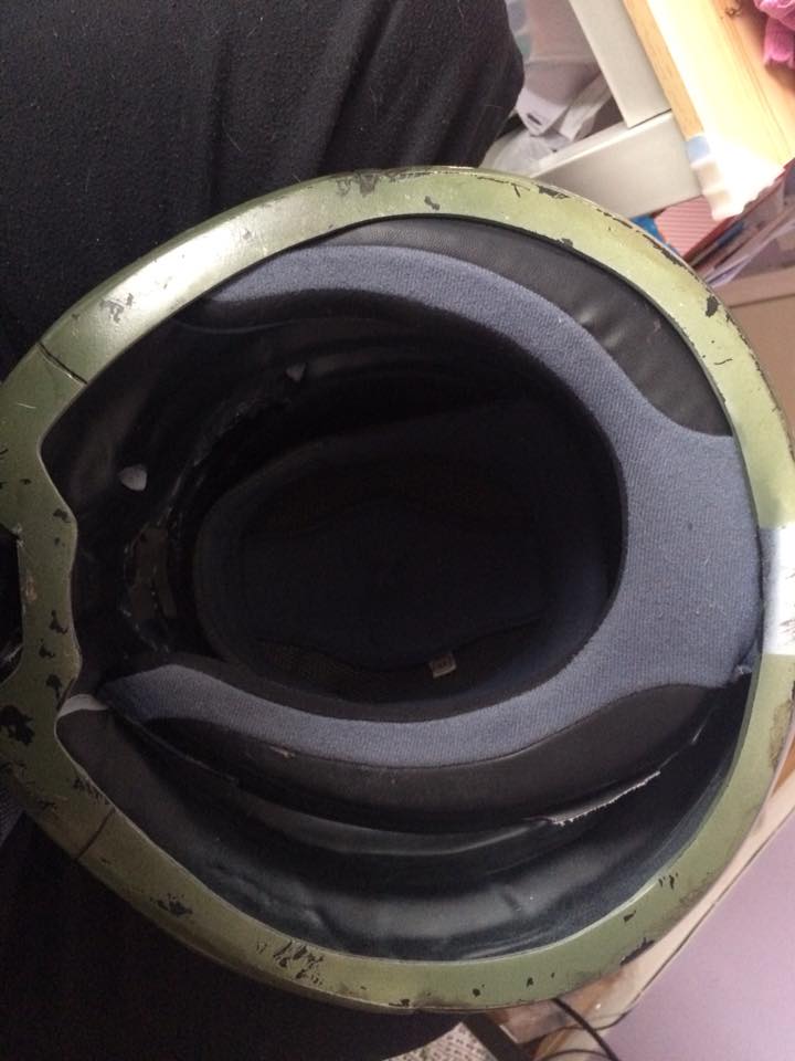 Helmet 05 - headliner and neck ring going in, taken from an old Motorcycle helmet.