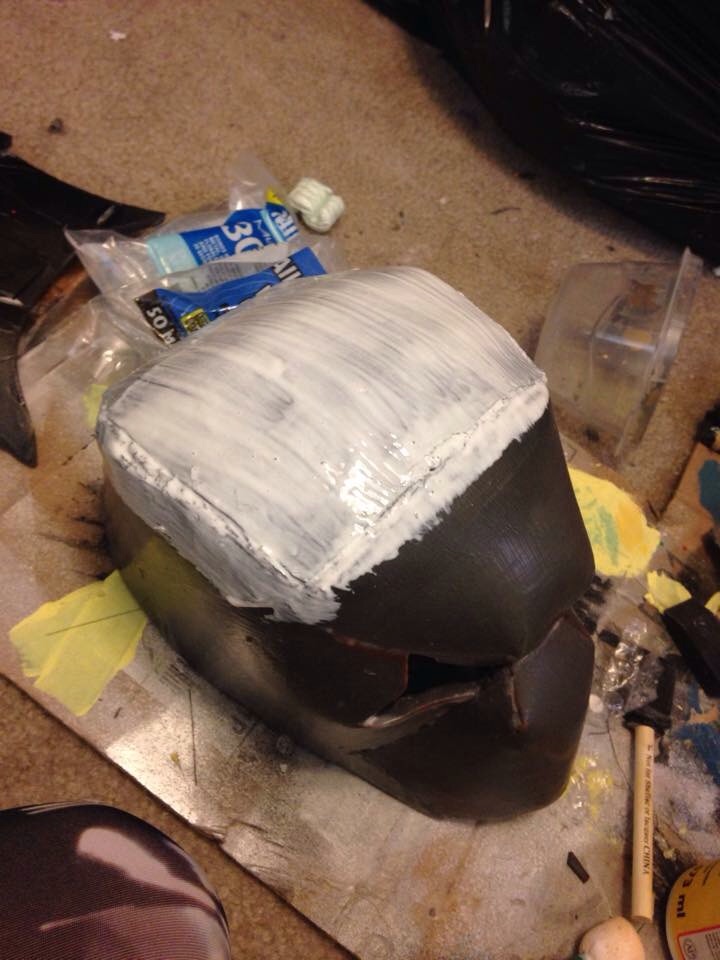 Here I have applied mod podge to the top layer of the helmet