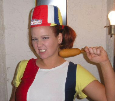 Hot Dog on a Stick Girl - Made outfit, tried making hat over and over and over.  Ending up buying Hat on eBay from disgruntled HDOS girl.