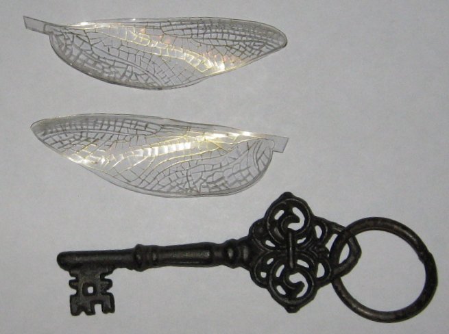 HP winged key showing the original key that I bought and the wings that I made from a clear binding cover or acetate sheet.