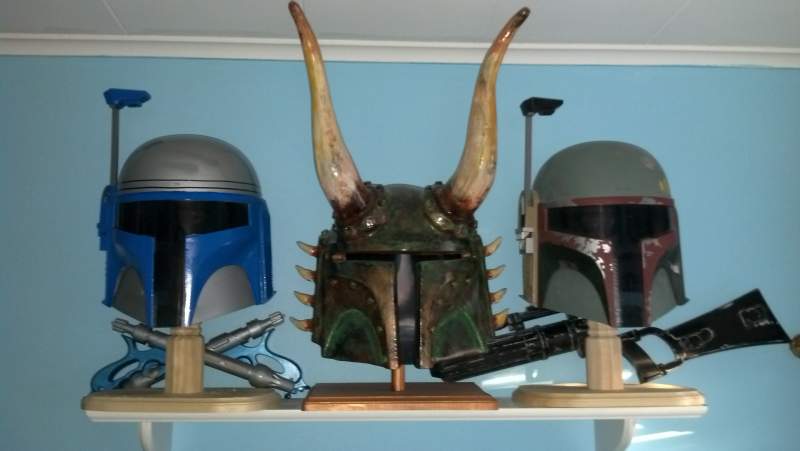 Jango Helmet, my horned Fett helmet, and Boba Helmet