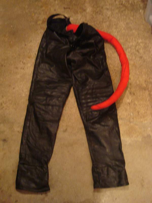 Leather pants with attached tail, tail has heavy wire inside to make it posable