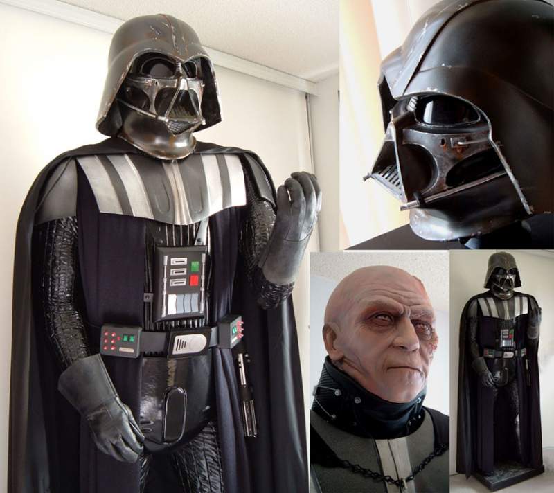 lifesize Vader - features a one-of-a-kind handsculpted McQuarrie prototype helmet. I brought Darth to Celebration III and set him up in the main hallw