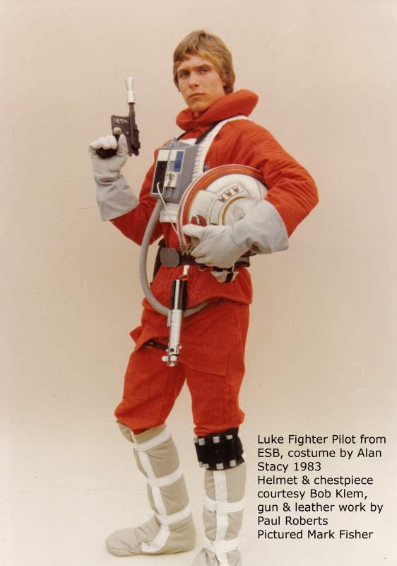 Luke Fighter Pilot by Alan Stacy 1983; gun and leather work by Paul Roberts; Helmet and chestpack from collection of Bob Klem (manufactured by Marco E