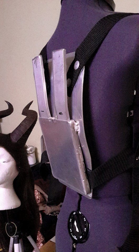 Metal back brace made for the wings (not made by me but only designed) I  worked closely with a friend for this to come about.