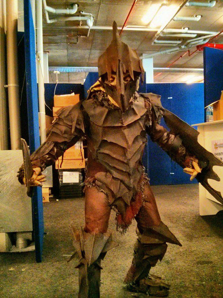 Moria Orc.  Made entirely from plastic from plastic laundry tugs and rubber matting.  My most mobile cosplay and a favourite.