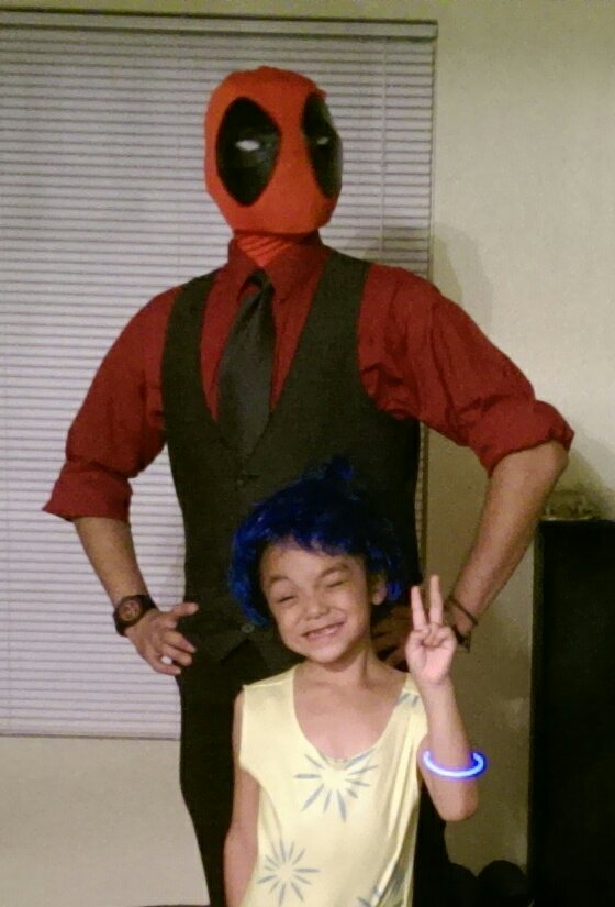 My daughter wanted to be Joy from inside out, she wanted me to dress up as anger but as a dad version of anger so, in exchange I dressed up as Dad-Dea