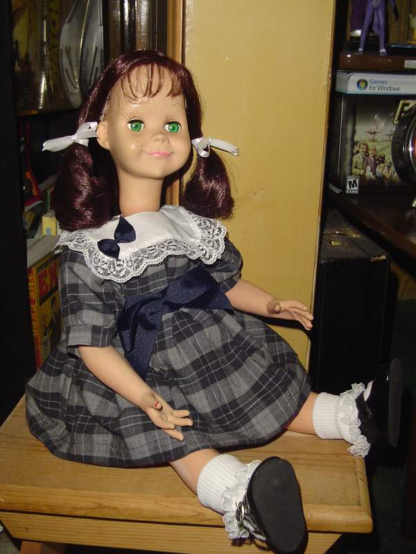 My Talky Tina replica.  While we are still uncertain of the exact way the original was built, we do know the doll used was a Vogue Brikette doll.  I u