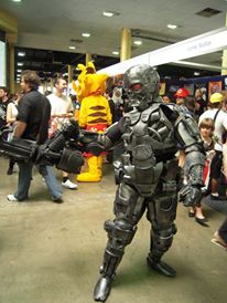 My very first cosplay.  T-600 Terminator.  Made of plastic and foam rubber and a toy terminator mask.  The machine gun was also mad from plastic and r
