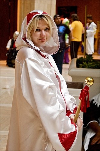 Original White Mage design from Final Fantasy. 
There is so much of this costume you can't see here. I've gotta get better pictures of it once I fina