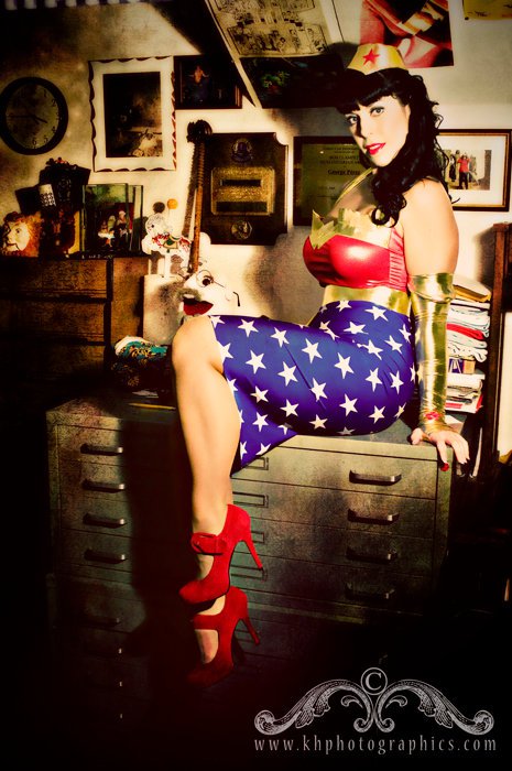 Pinup Wonder Woman costume for photo shoot with George Perez in his studio
