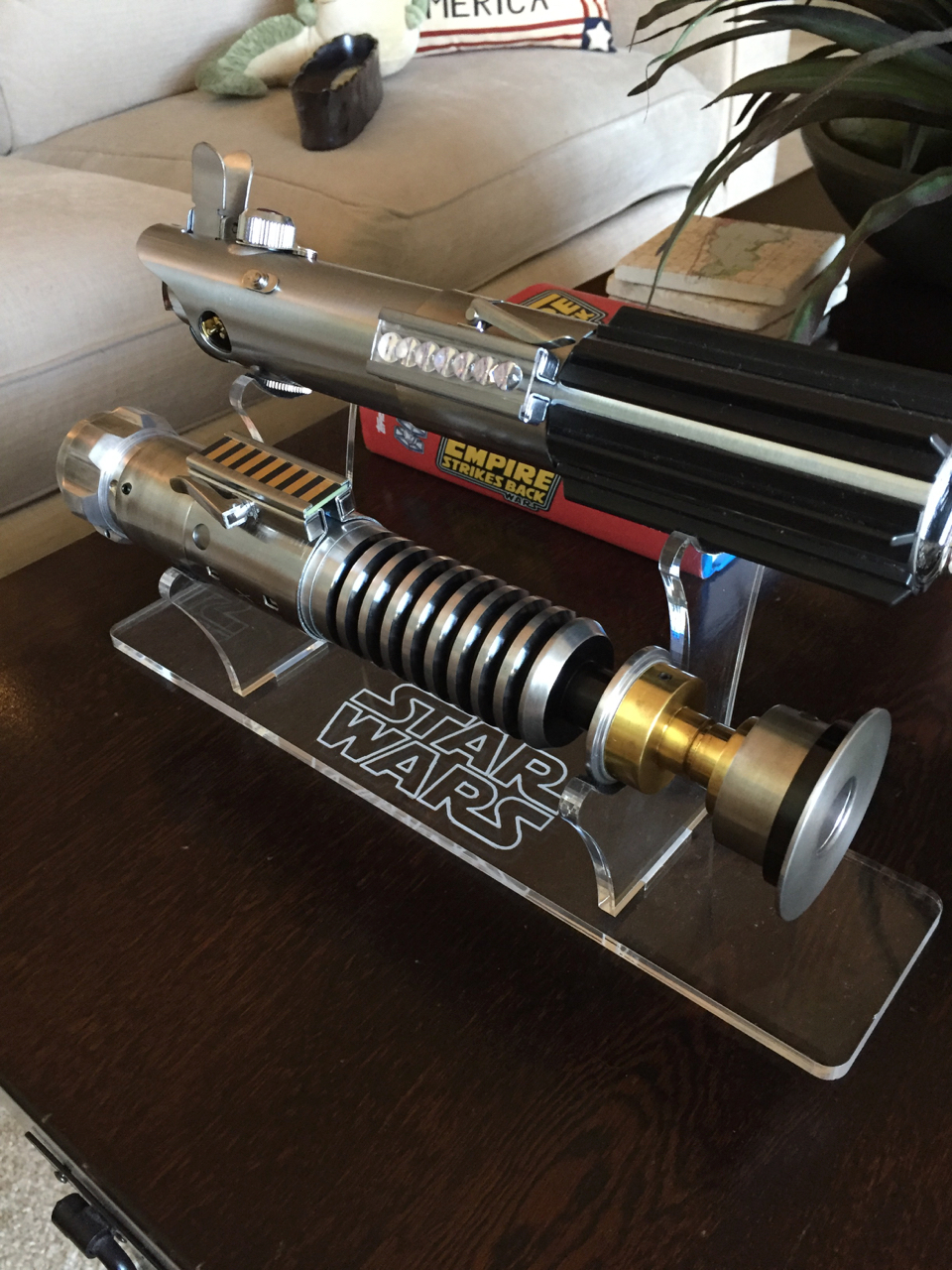 Spirit of OB1 Luke Shared Stunt from 2017, weathered and modified to brass the copper.  Alongside a Romans ANH Graflex.

I used 0000 Steel Wool to t