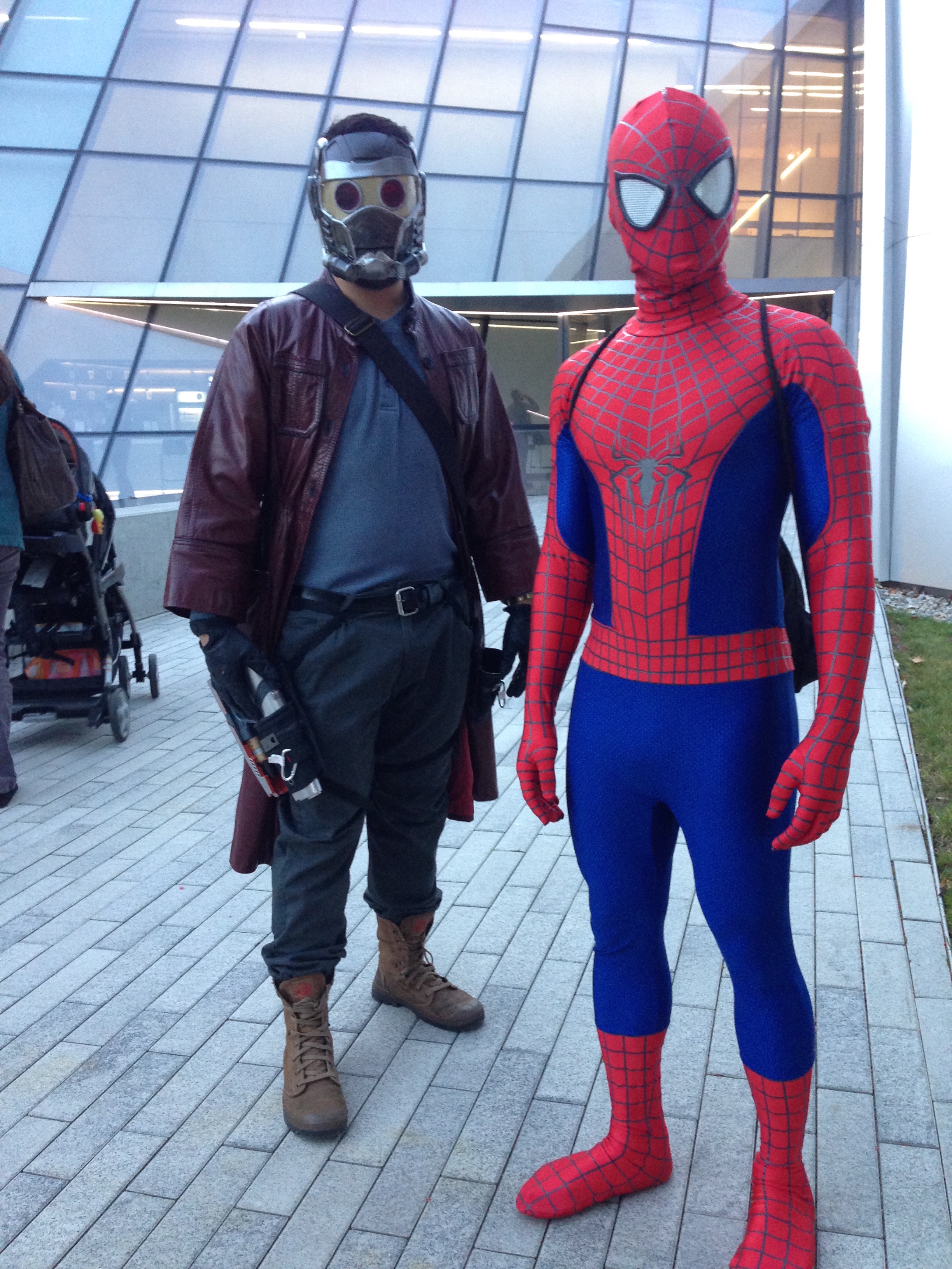 Star Lord and Spider-Man on trial run after making costumes.