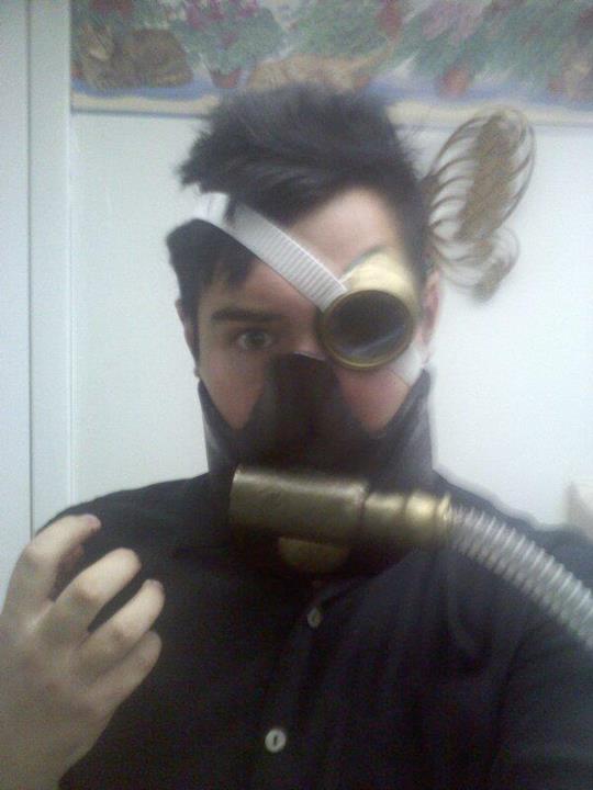 steampunk headset made of lotion bottle, cans, tubing, and craft foam