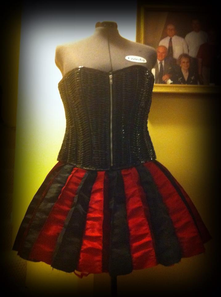 Testing the look of the skirt with the corset top