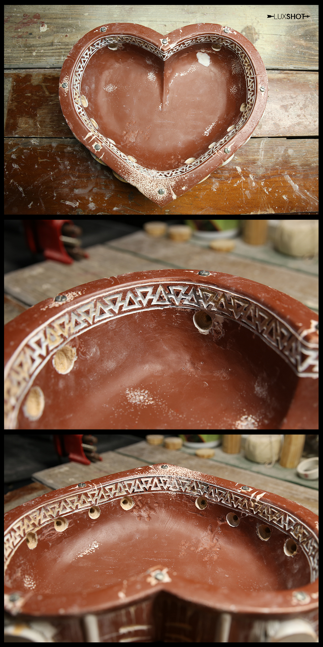 The back of the mask was looking kind of empty, so I figured I could carve some "ancient" looking pattern. This was done with a Rotary Tool and after