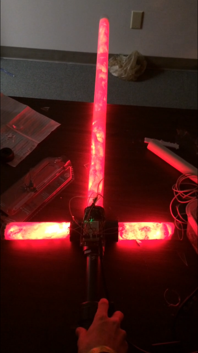 The light diffused well unevenly, giving it that jagged Kylo red effect