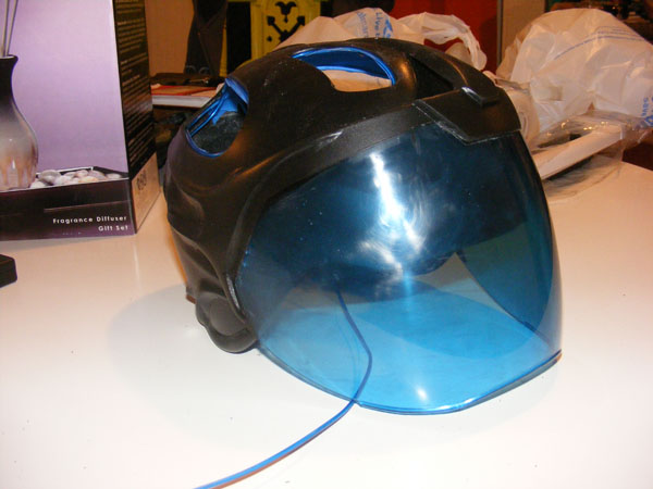 The start of my tron helmet. I stated with a bike/skateboard helmet and worked from there.