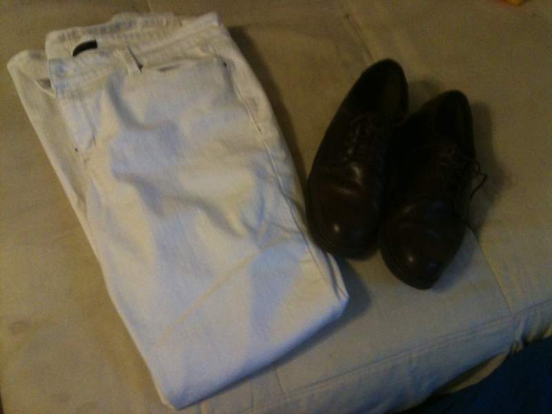 The white pants I already owned and the shoes I bought, together in matrimony.