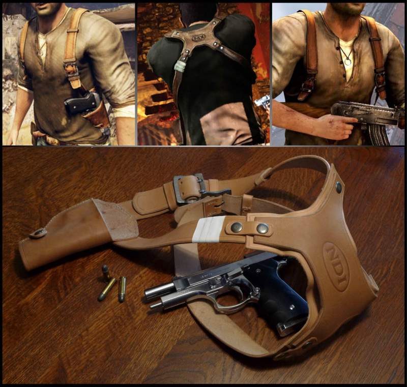Uncharted 2 leather holster - comparison to in-game design