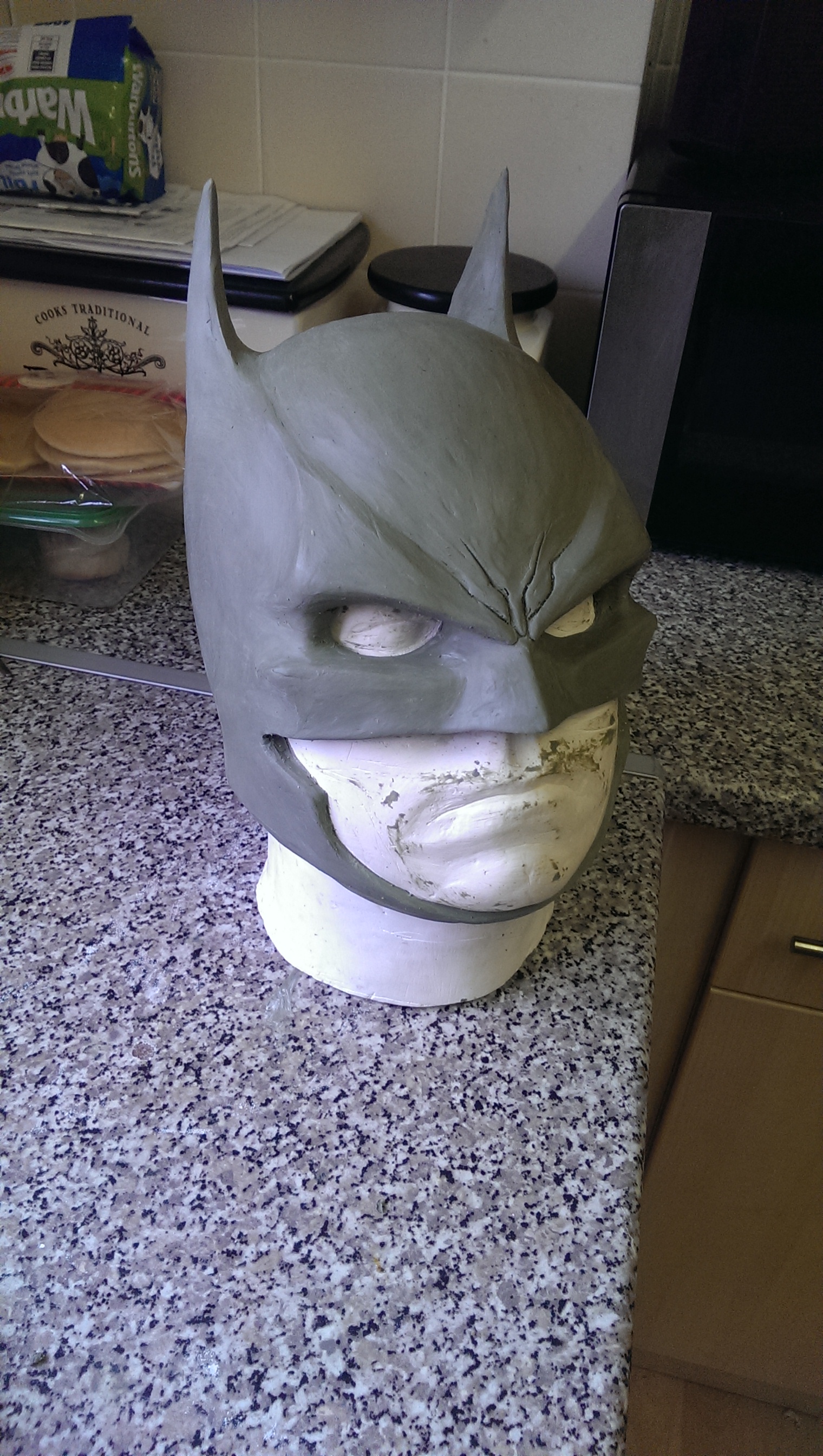 week 2, a little refining and trying to put a little character into the mask, the arkham origins mask was a big inspiration.