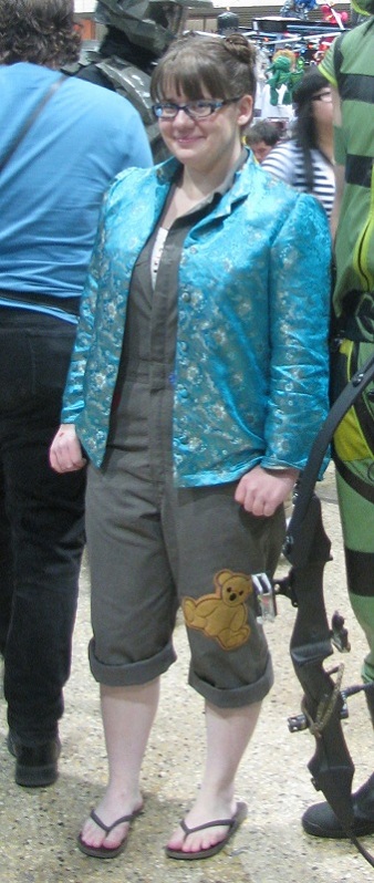 You can see the teddy bear patch in this one, though you can't see the heart or the flower. The jacket is in the way.
I have my hair up in buns here,
