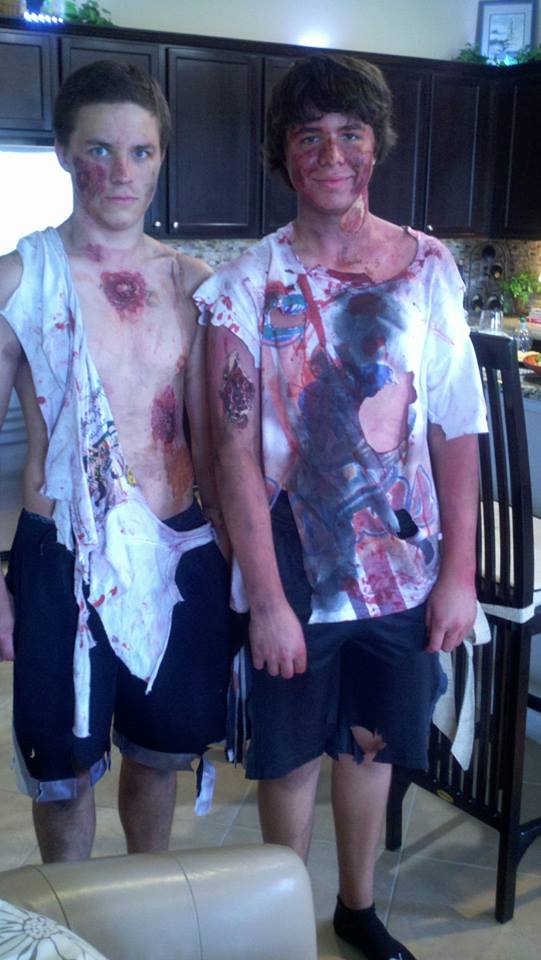 Zombie costume post zombie 5k run (looked better than at the start because of a staged/improvised fight between me and a friend).
